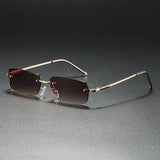 Men's Rimless Rectangular Sunglasses - Gold Gradient Tinted - Tea