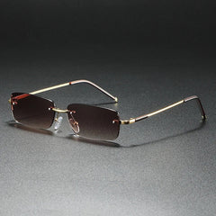 Men's Rimless Rectangular Sunglasses - Gold Gradient Tinted - Tea