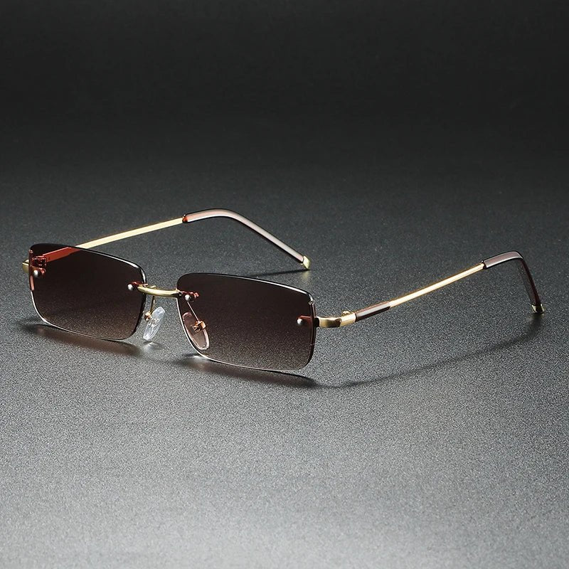 Men's Rimless Rectangular Sunglasses - Gold Gradient Tinted - Tea