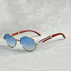 Men's Round Gold Frame Sunglasses - UV400 Protection - Blue