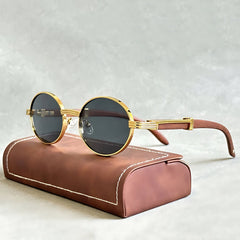 Men's Round Gold Frame Sunglasses - UV400 Protection - Gold