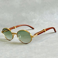 Men's Round Gold Frame Sunglasses - UV400 Protection - Green