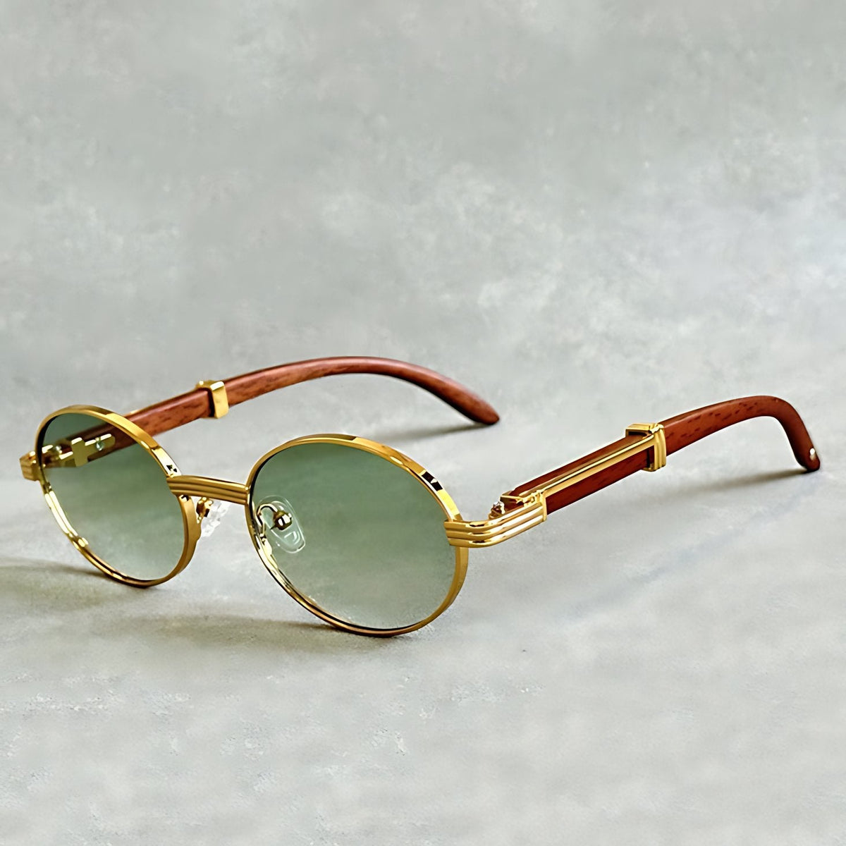 Men's Round Gold Frame Sunglasses - UV400 Protection - Green