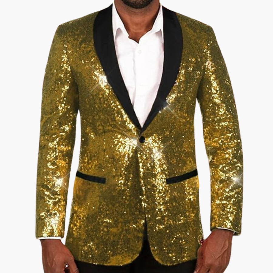 Men's Sequin Blazer | Contrasting Lapel | Statement | Winter - Gold