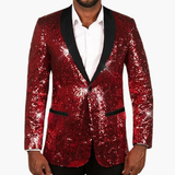 Men's Sequin Blazer | Contrasting Lapel | Statement | Winter - Red