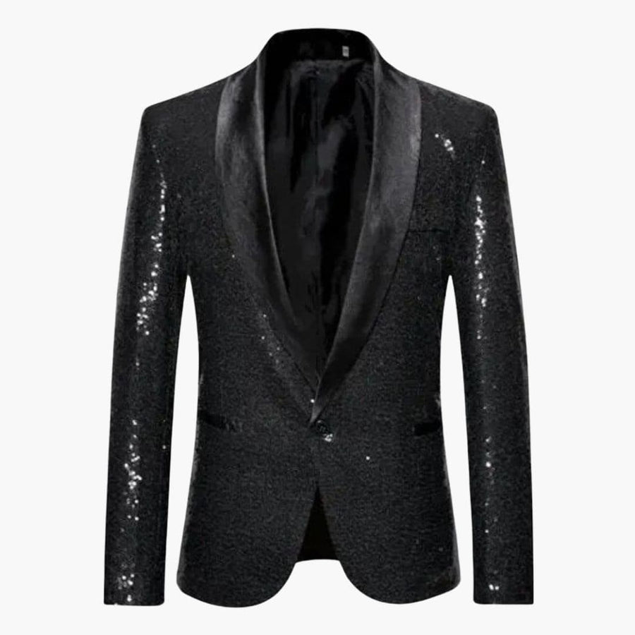 Men's Sequin Blazer | Shawl Collar | Formal | Winter - Black