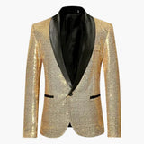 Men's Sequin Blazer | Shawl Collar | Formal | Winter - Gold