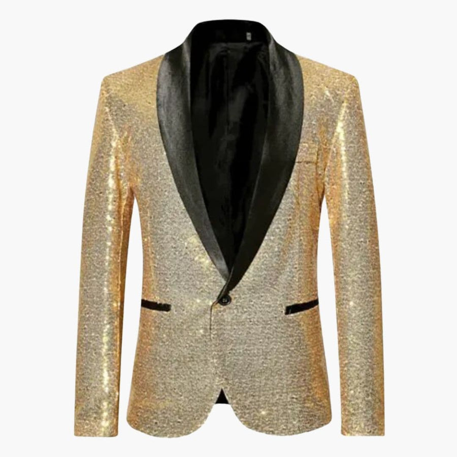 Men's Sequin Blazer | Shawl Collar | Formal | Winter - Gold