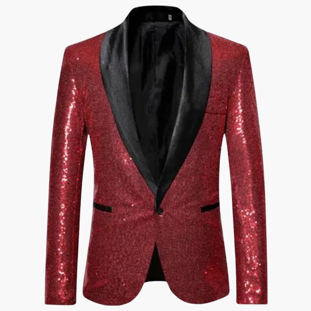 Men's Sequin Blazer | Shawl Collar | Formal | Winter - Red