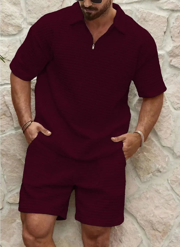 Men's Set | Relaxed | Casual | Summer - Burgundy