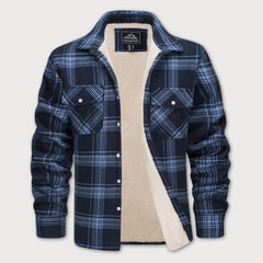 Men's Sherpa Lined Flannel Shirt Jacket | Warm | Autumn - Blue Gray