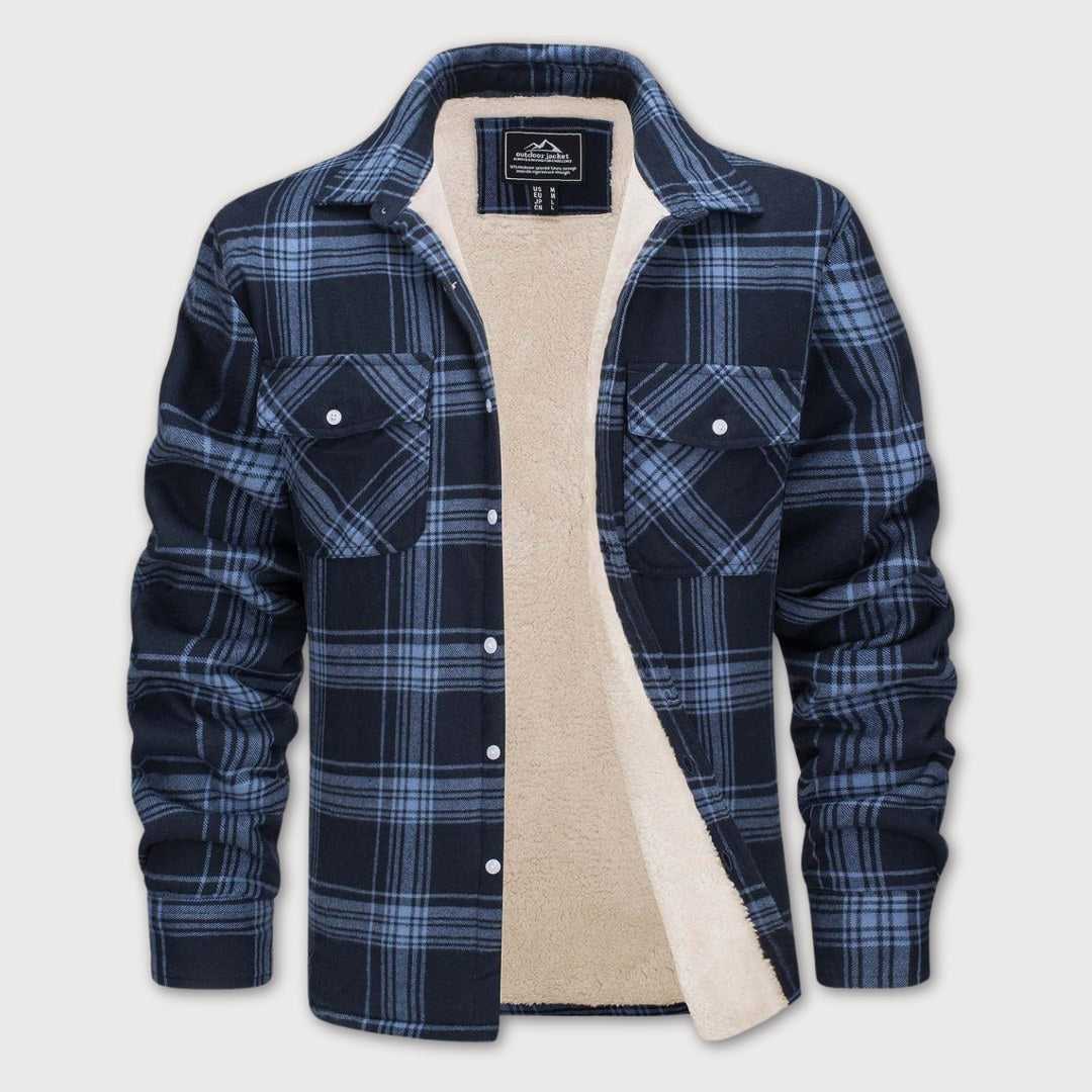 Men's Sherpa Lined Flannel Shirt Jacket | Warm | Autumn - Blue Gray