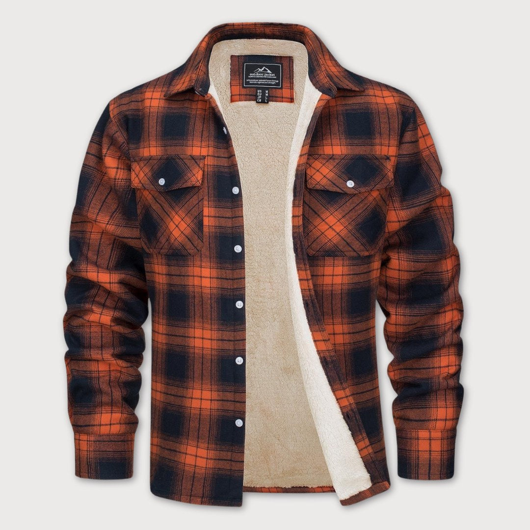 Men's Sherpa Lined Flannel Shirt Jacket | Warm | Autumn - Red