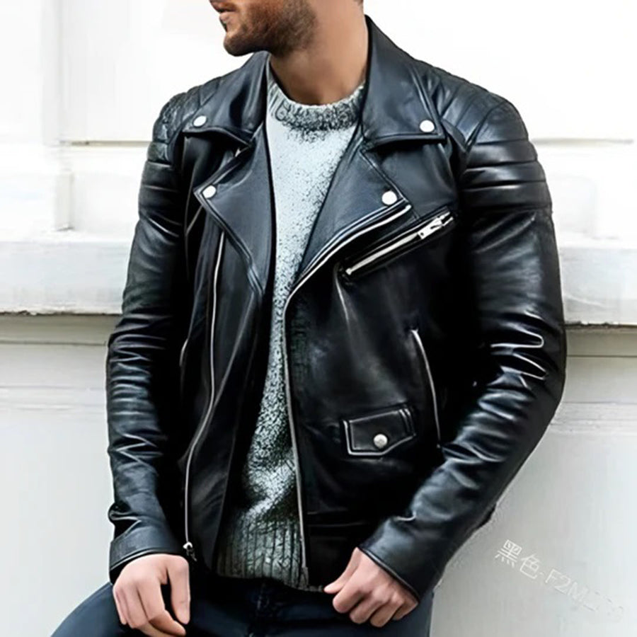 Men's Sherpa-Lined Leather Biker Jacket | Classic Style | Winter - Black