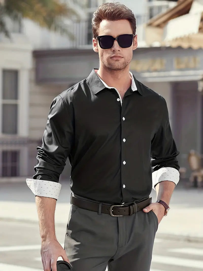 Men's Shirt | Button-Down | Long Sleeve | Summer - Black