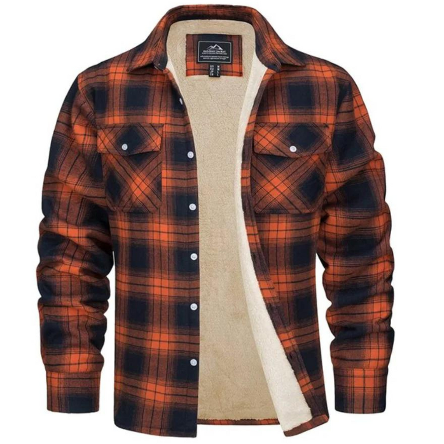 Men's Shirt Jacket | Button-Down | Fleece Lined | Autumn - Orange