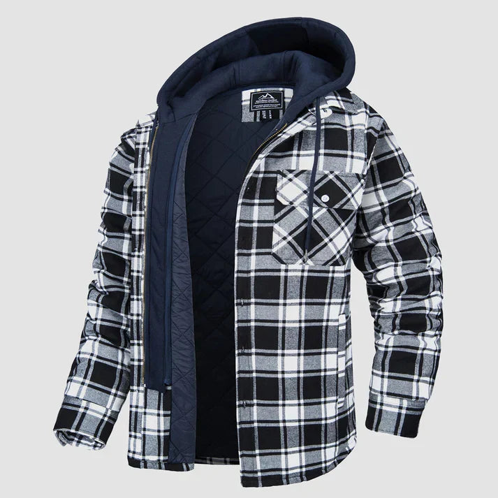 Men's Shirt Jacket | Plaid | With Hood | Autumn - Black