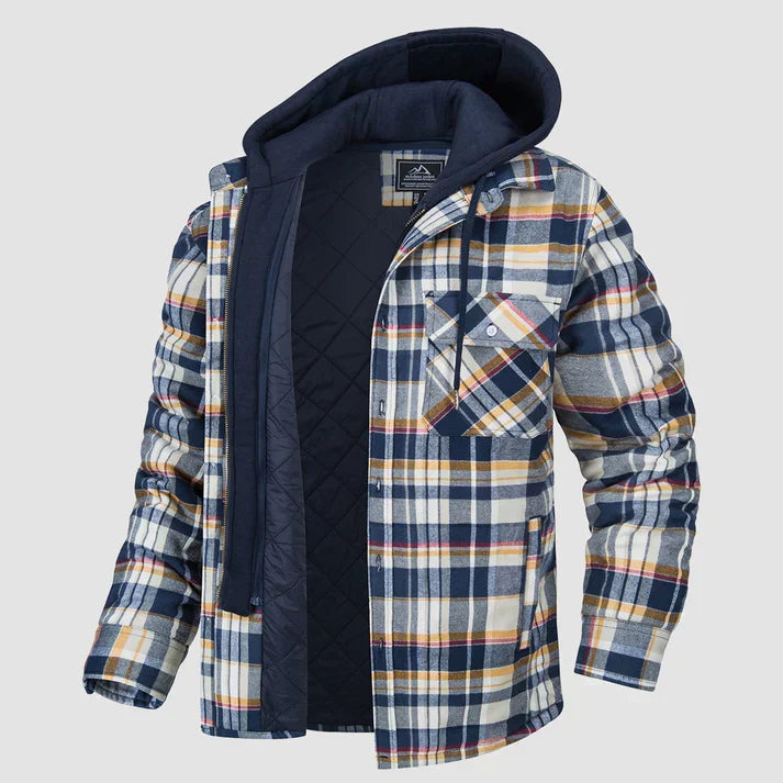 Men's Shirt Jacket | Plaid | With Hood | Autumn - Brown