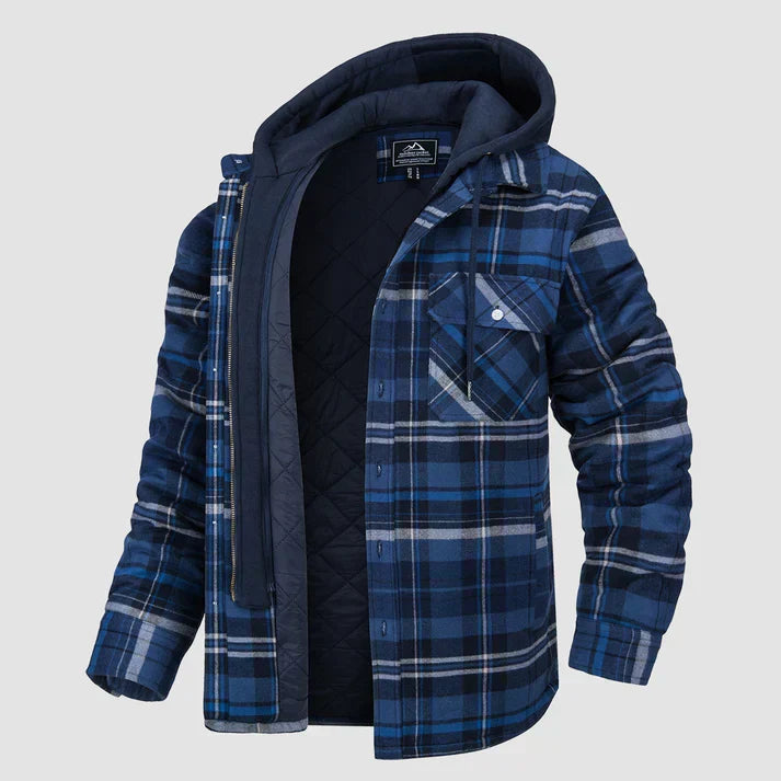 Men's Shirt Jacket | Plaid | With Hood | Autumn - Dark Blue