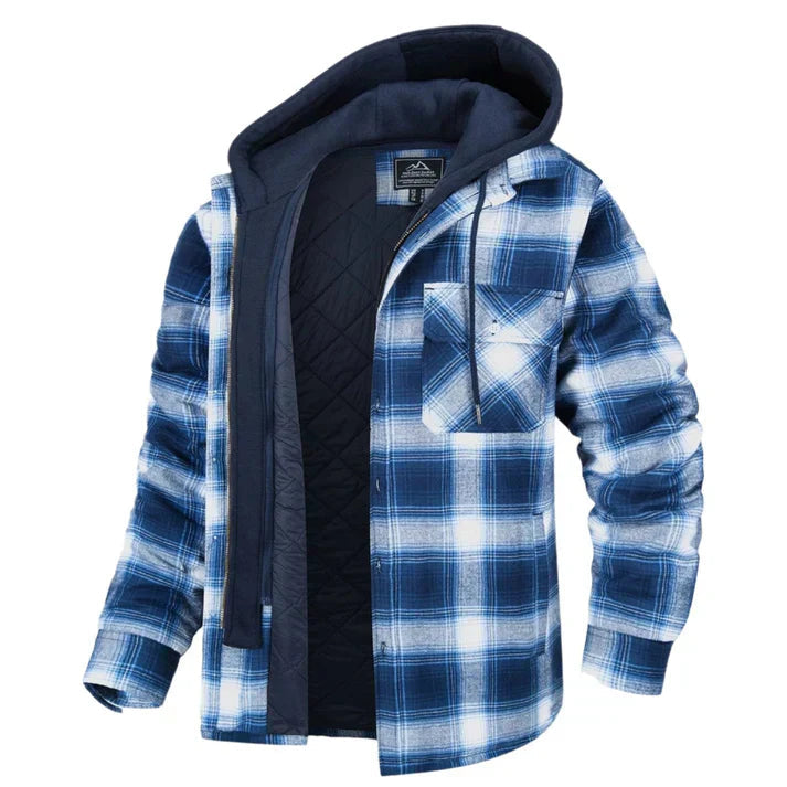 Men's Shirt Jacket | Plaid | With Hood | Autumn - Light Blue