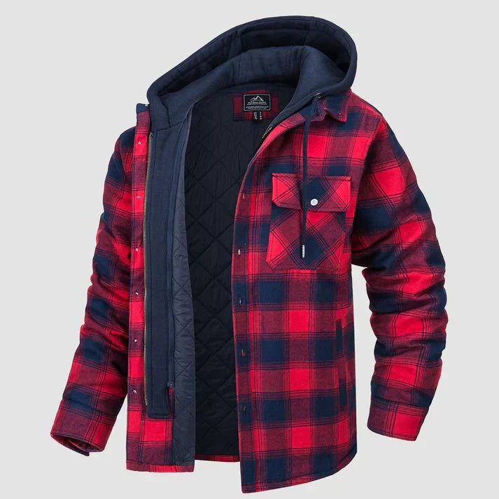 Men's Shirt Jacket | Plaid | With Hood | Autumn - Red