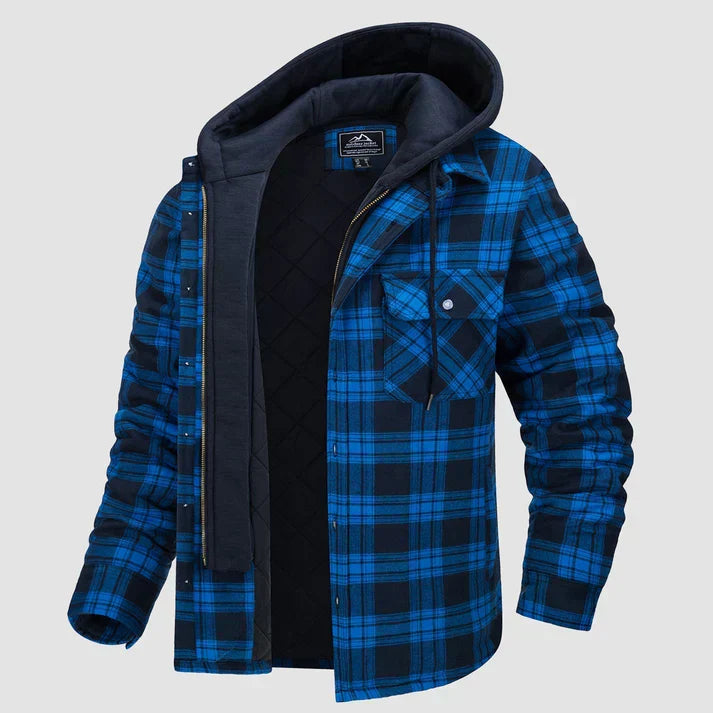 Men's Shirt Jacket | Plaid | With Hood | Autumn - Royal Blue