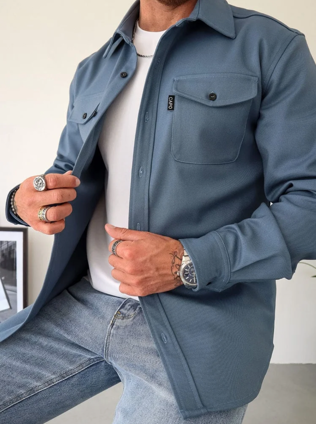Men's Shirt Jacket | Tailored | Hybrid | Autumn - Blue