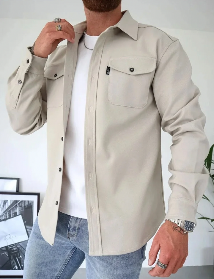 Men's Shirt Jacket | Tailored | Hybrid | Autumn - Light Beige