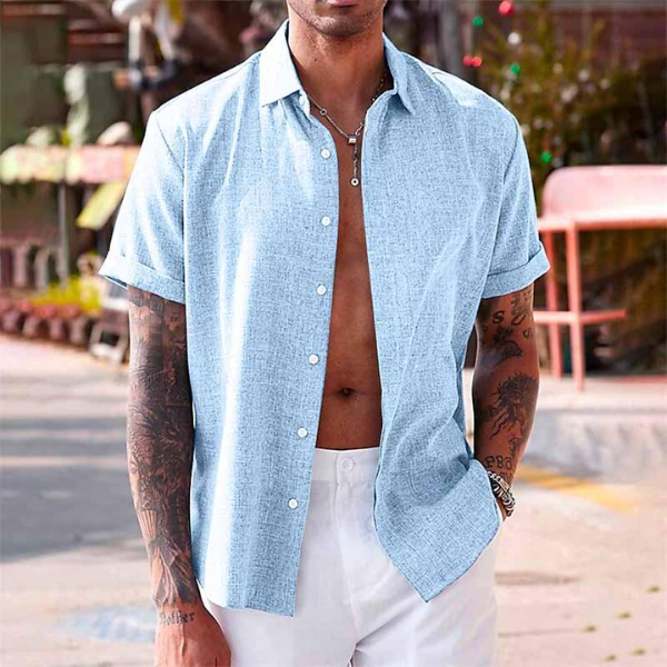Men's Shirt | Open-Front | Short Sleeve | Summer - Light Blue