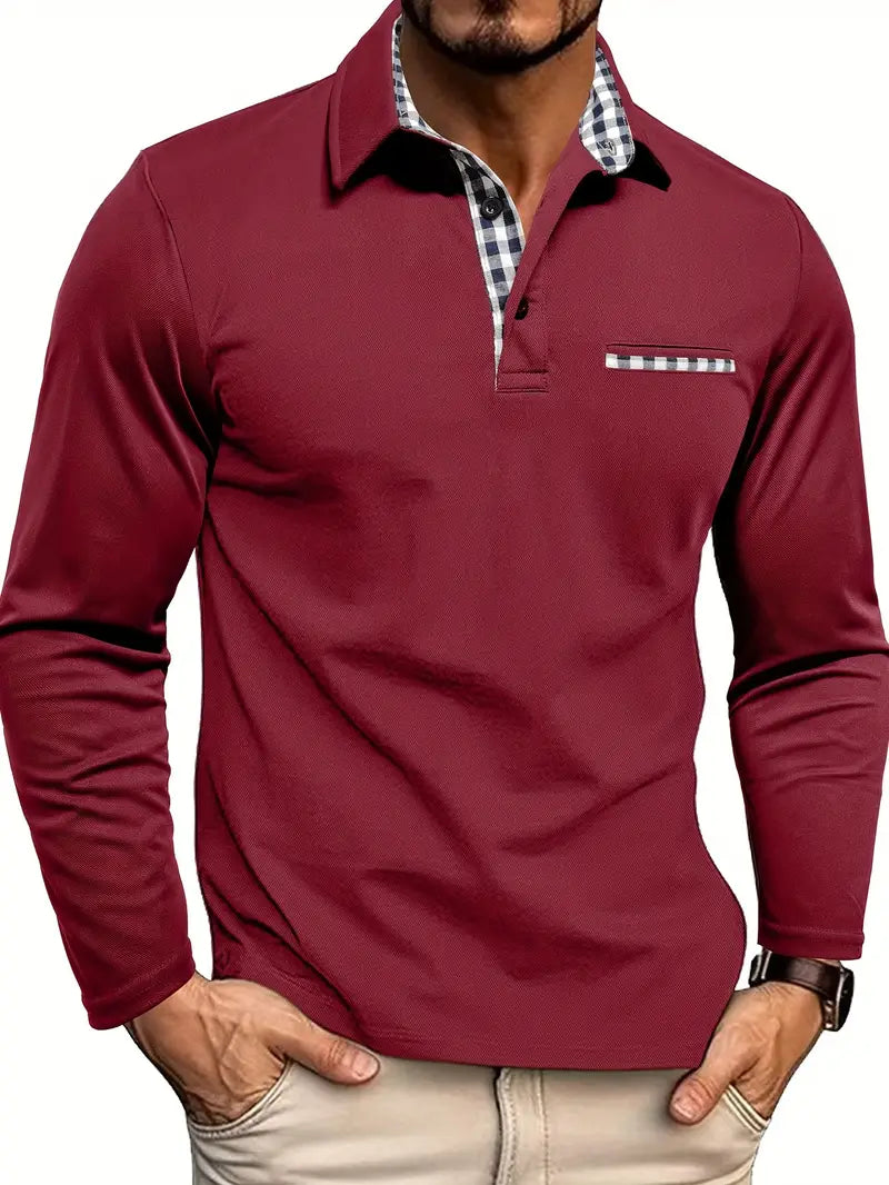 Men's Shirt | Slim Fit | Long Sleeve Button | Autumn - Burgundy