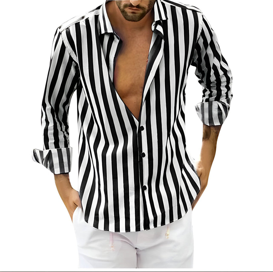 Men's Shirt | Striped | Short Sleeve | Summer - Black