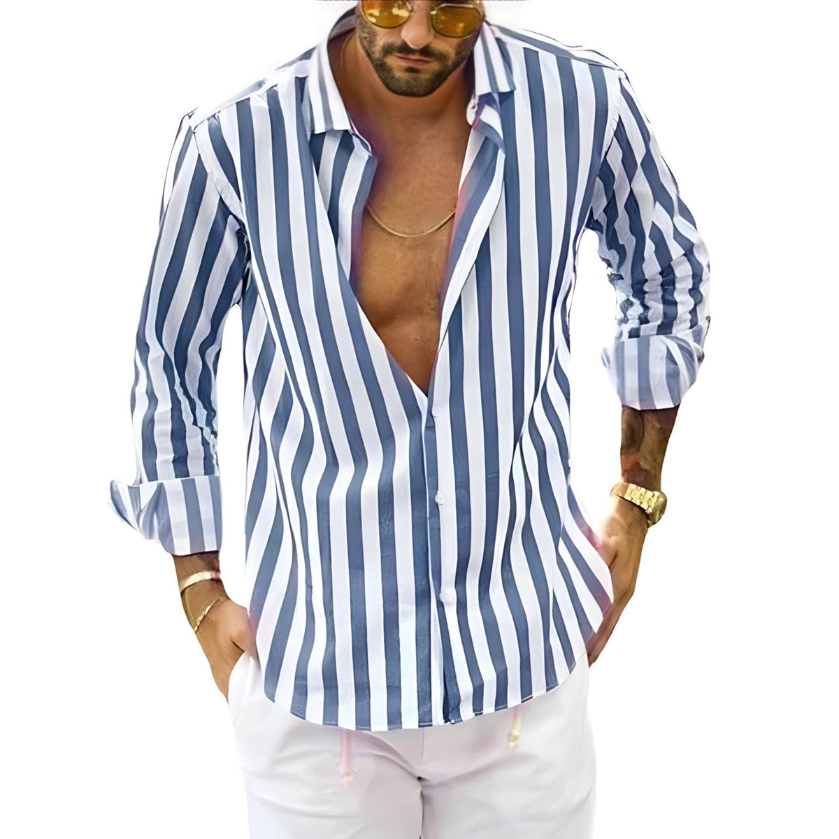 Men's Shirt | Striped | Short Sleeve | Summer - Blue