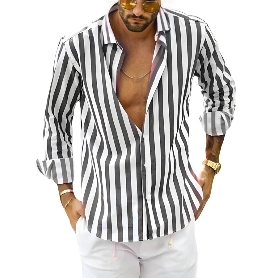 Men's Shirt | Striped | Short Sleeve | Summer - Gray