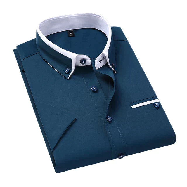 Men's Short Sleeve Button-Up Shirt - Classic Collar | Spring - Blue