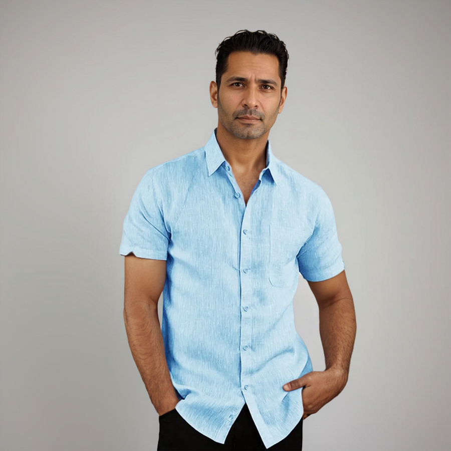 Men's Short-Sleeve Shirt | Casual | Summer - Sky Blue