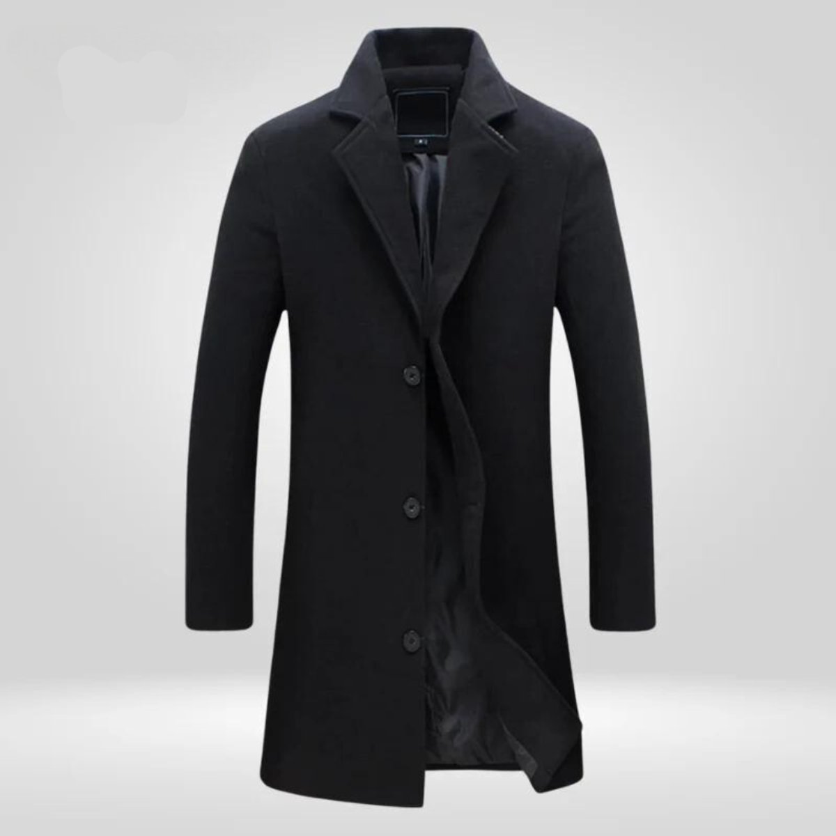 Men's Single-Breasted Wool Overcoat Notch Lapel - Knee-Length | Autumn - Black