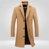Men's Single-Breasted Wool Overcoat Notch Lapel - Knee-Length | Autumn - Camel