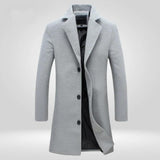 Men's Single-Breasted Wool Overcoat Notch Lapel - Knee-Length | Autumn - Grey