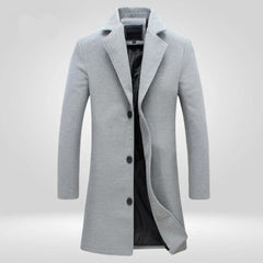 Men's Single-Breasted Wool Overcoat Notch Lapel - Knee-Length | Autumn - Grey