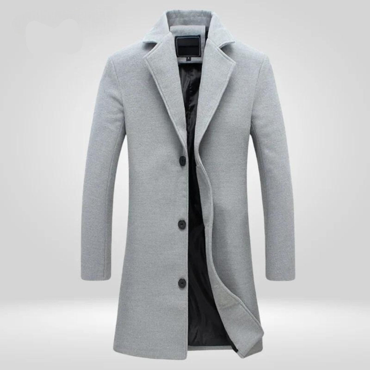 Men's Single-Breasted Wool Overcoat Notch Lapel - Knee-Length | Autumn - Grey