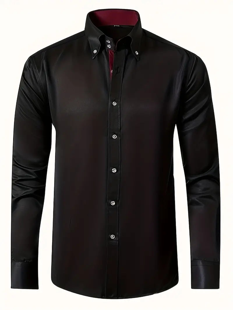 Men's Slim Fit Shirt | Button Front | Structured | Summer - Black