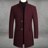 Men's Slim-Fit Wool Blend Overcoat Standing Collar | Autumn - Burgundy