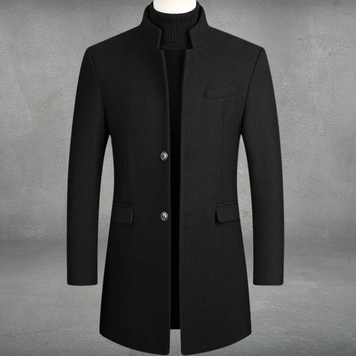 Men's Slim-Fit Wool Blend Overcoat Standing Collar | Autumn