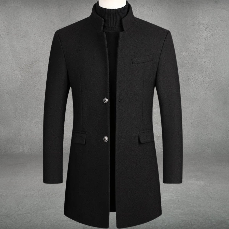 Men's Slim-Fit Wool Blend Overcoat Standing Collar | Autumn