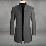 Men's Slim-Fit Wool Blend Overcoat Standing Collar | Autumn - Gray