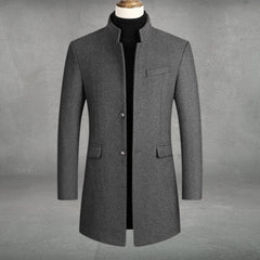 Men's Slim-Fit Wool Blend Overcoat Standing Collar | Autumn - Gray
