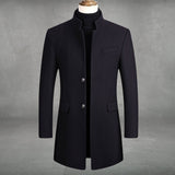 Men's Slim-Fit Wool Blend Overcoat Standing Collar | Autumn - Navy