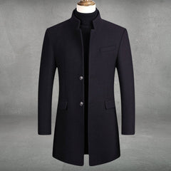 Men's Slim-Fit Wool Blend Overcoat Standing Collar | Autumn - Navy