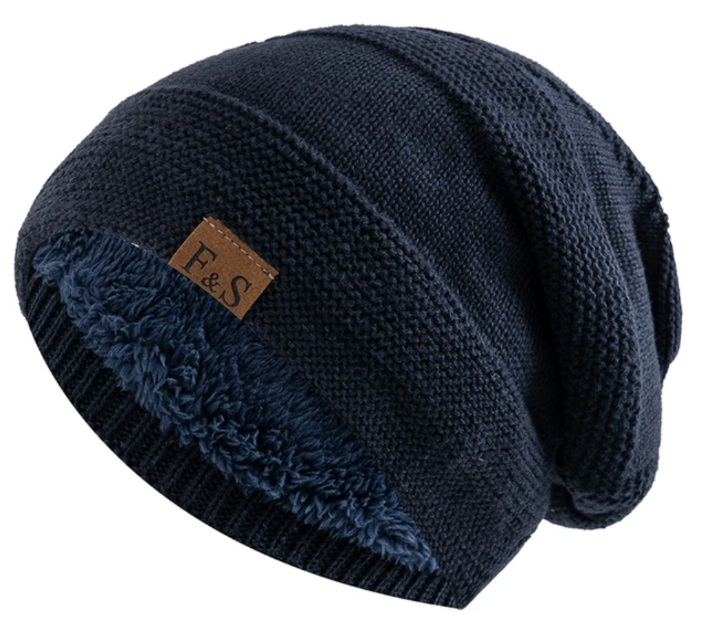 Men's Slouch Beanie | Lined | Winter - Blue