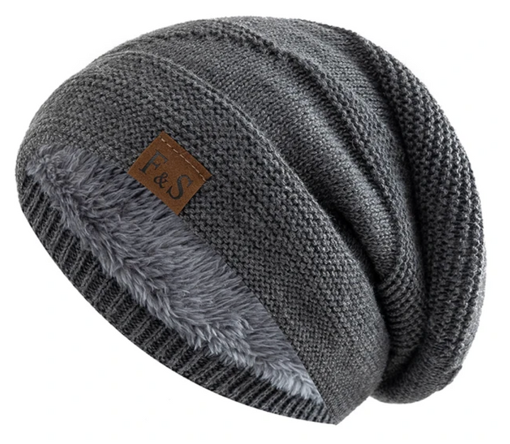 Men's Slouch Beanie | Lined | Winter - Gray